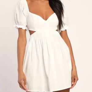 Lulus white puff sleeve lace up mini dress